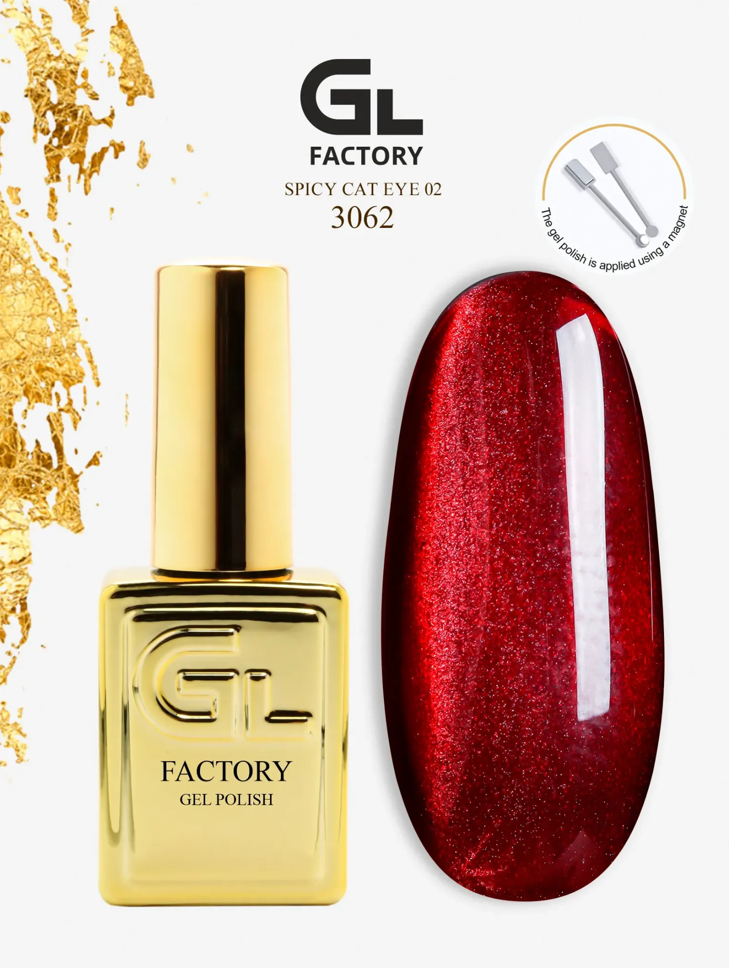 GL 3062 GOLD Gel Polish Spicy Cat Eye 02 15g TPO FREE